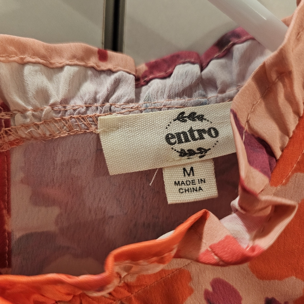 Entro Floral Ruffle Blouse - Pink and Red Womans Medium - Picture 2 of 6